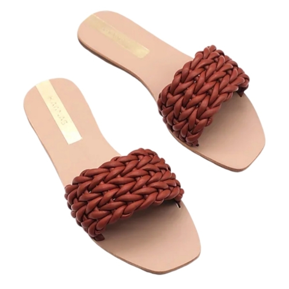 NEW! KAANAS Nantai Terracotta Chunky Band Bovine Leather Slip On Sandals 6.
